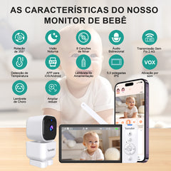 Baby Monitor Wi-fi With 5''fhd Screen, Night Vision And Dual