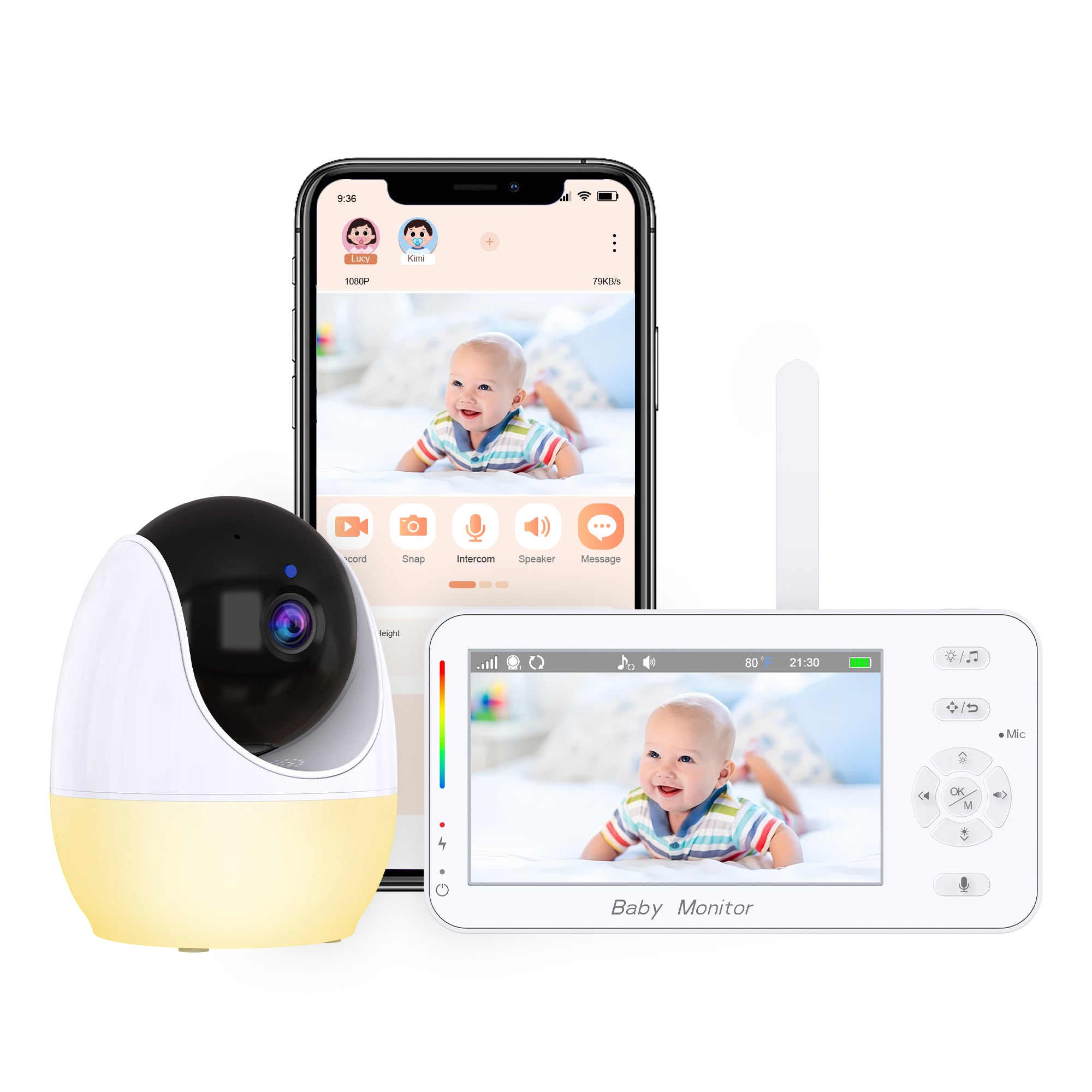 Yoredot Baby Monitor Camera Y-1003 Night Light Wireless Camera 4.3'' IPS Large/5000mAh 30H/WIFI+2.4GHz/Ultra Clear Night Vision/Temperature Sensor Alarm/355° Rotation/Voice Activation