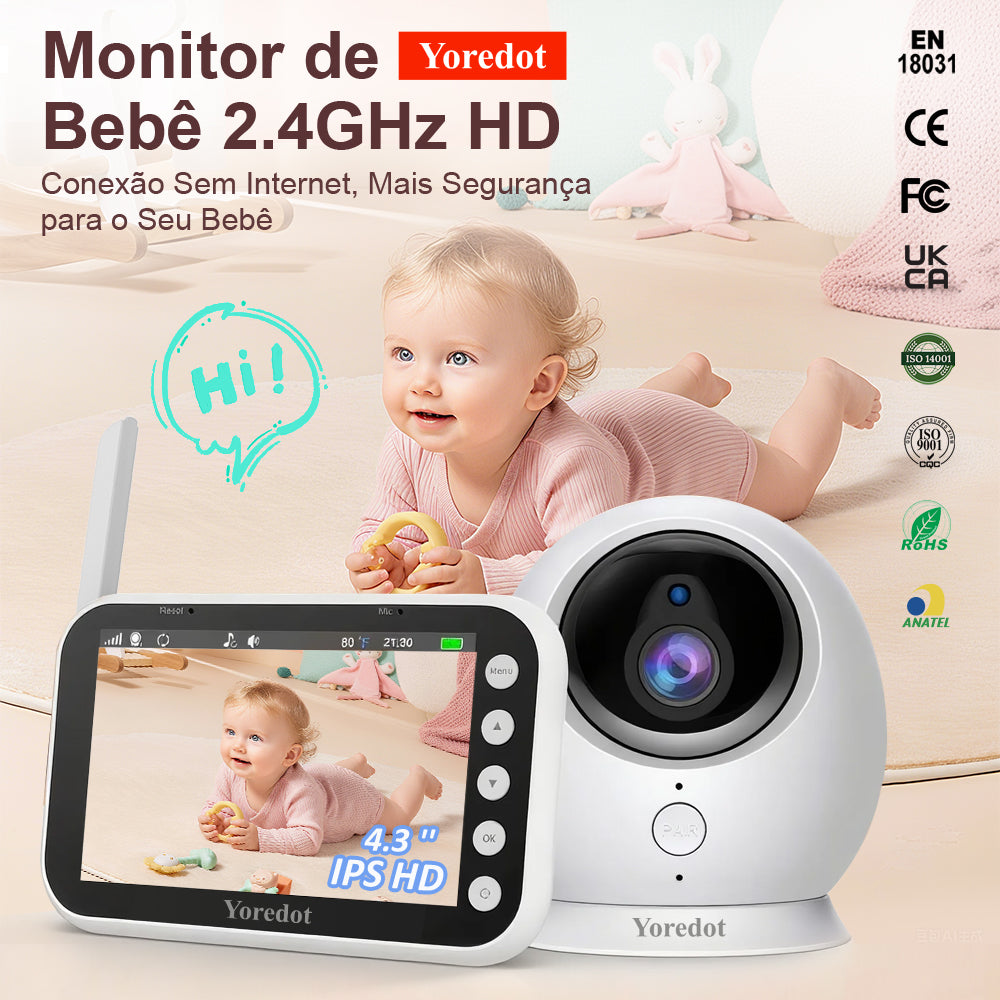 Yoredot Baby Monitor Camera Cordless Night Vision 4.3'' LCD 3000mAh 30H Upgraded Model with Extended Lifespan Lcd Large Screen High Definition ABM100 Multifunctional Alarm with Microphone