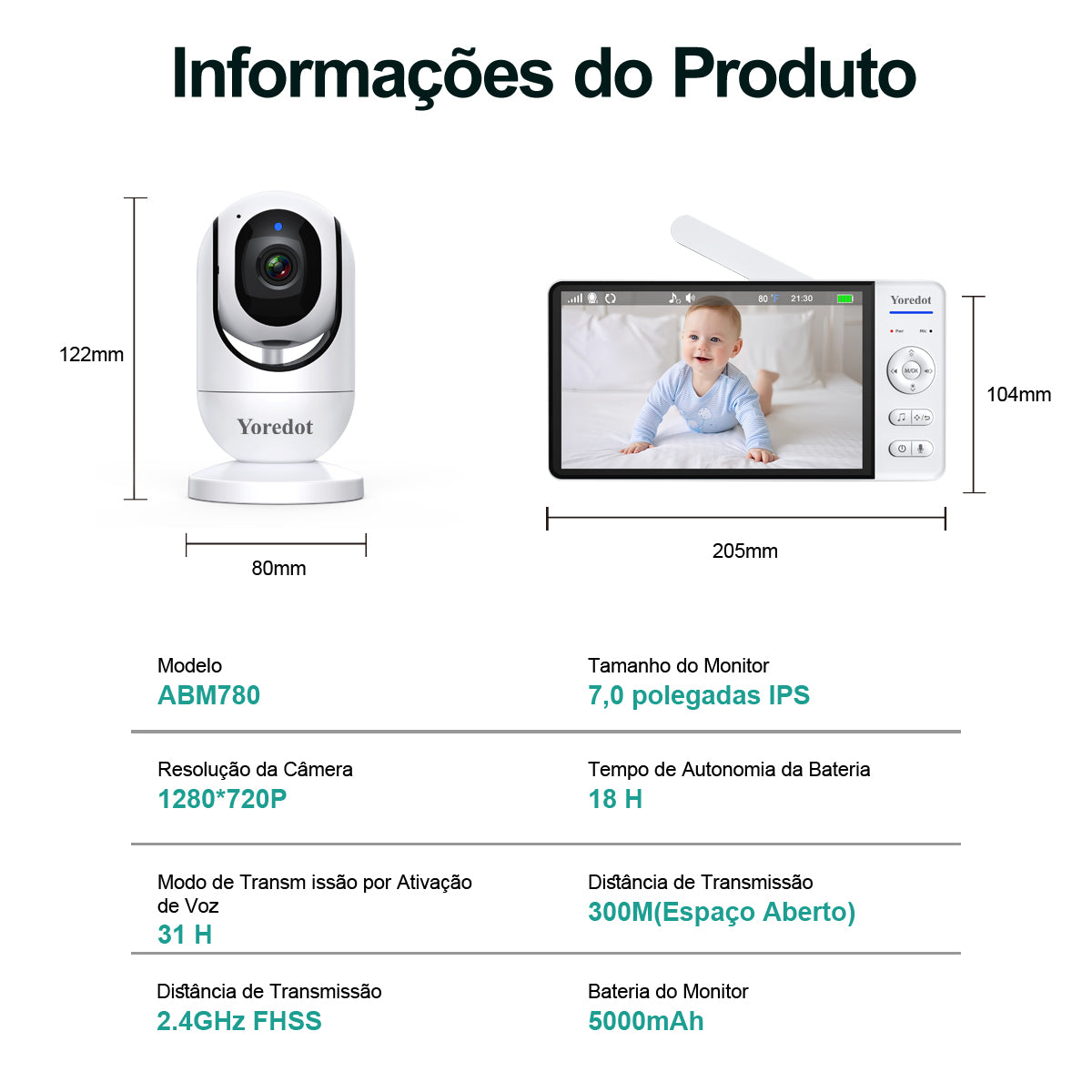Baby Monitor Camera 7'' Fhd S/wire Night Vision 1080p