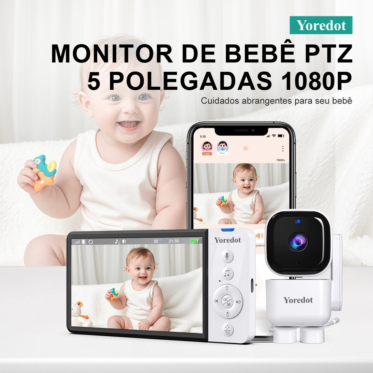 Baby Monitor Wi-fi With 5''fhd Screen, Night Vision And Dual