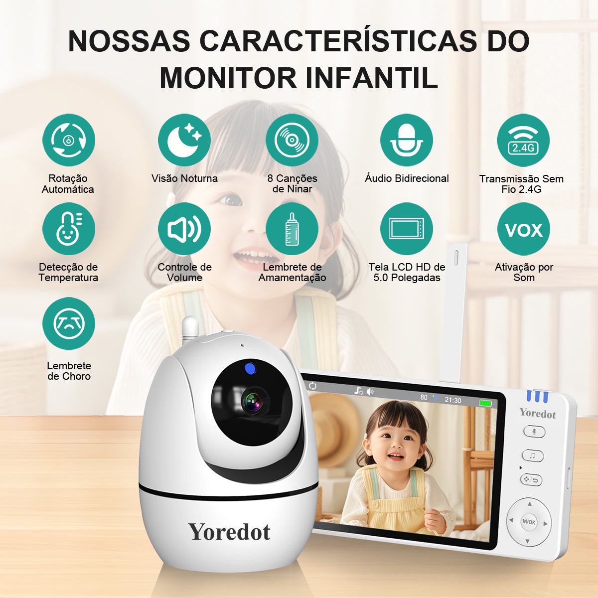Baby Monitor Camera S/Wire Night Vision 5'' LCD Large Screen High Definition Y-1001 Multifunctional Alarm with Microphone