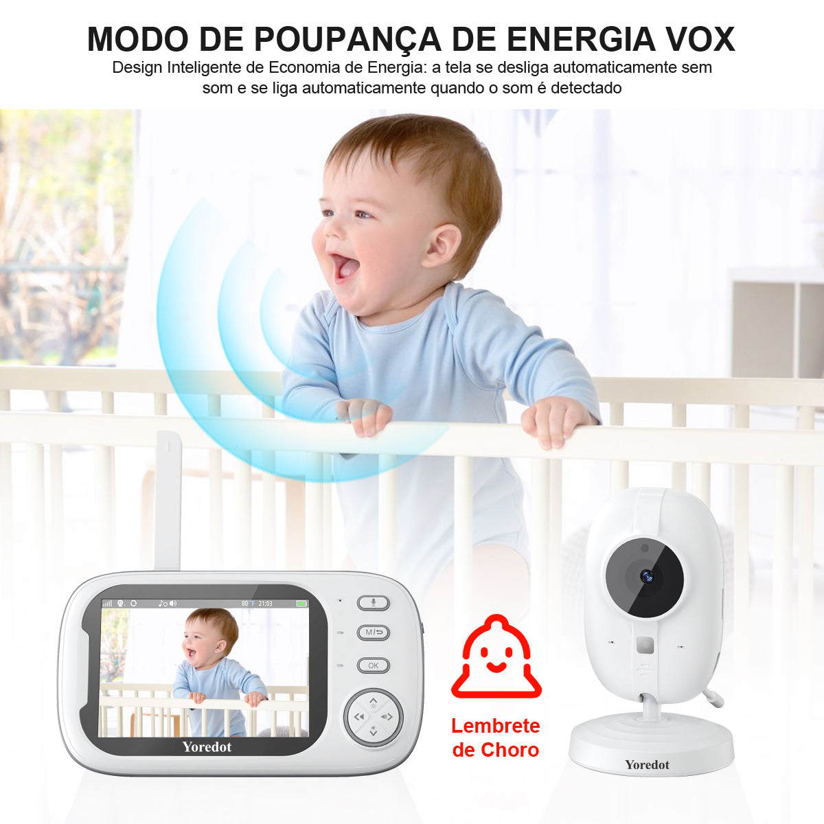Yoredot Baby Monitor Camera Cordless Night Vision 3.5'' 2000mAh 20H Upgraded Model with Extended Life LCD Screen White 127/220v