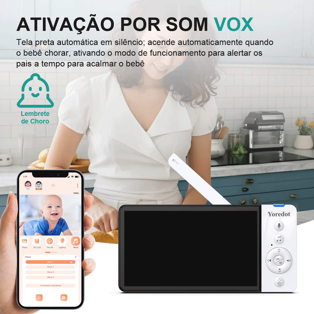 Baby Monitor Wi-fi With 5''fhd Screen, Night Vision And Dual