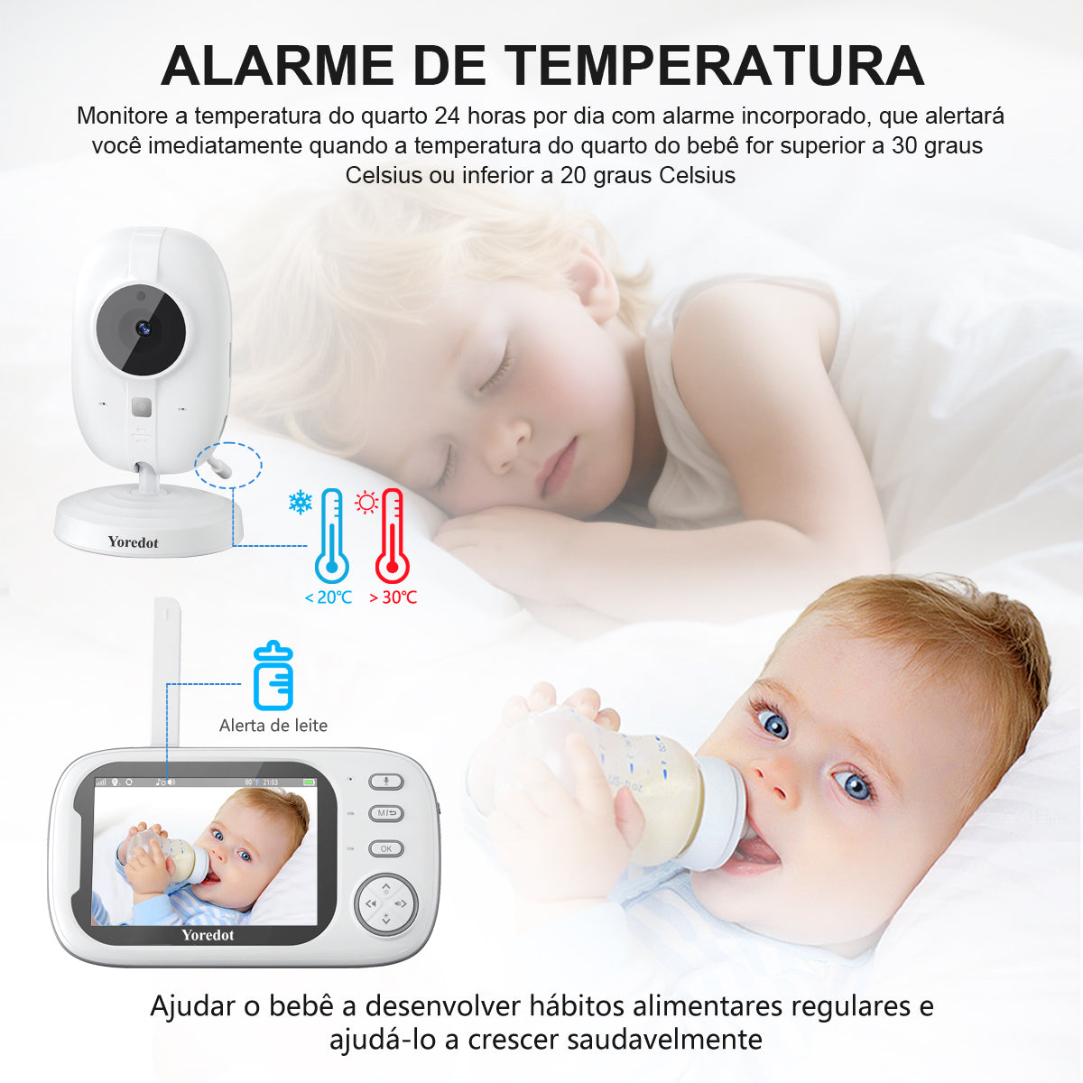 Yoredot Baby Monitor Camera Cordless Night Vision 3.5'' 2000mAh 20H Upgraded Model with Extended Life LCD Screen White 127/220v