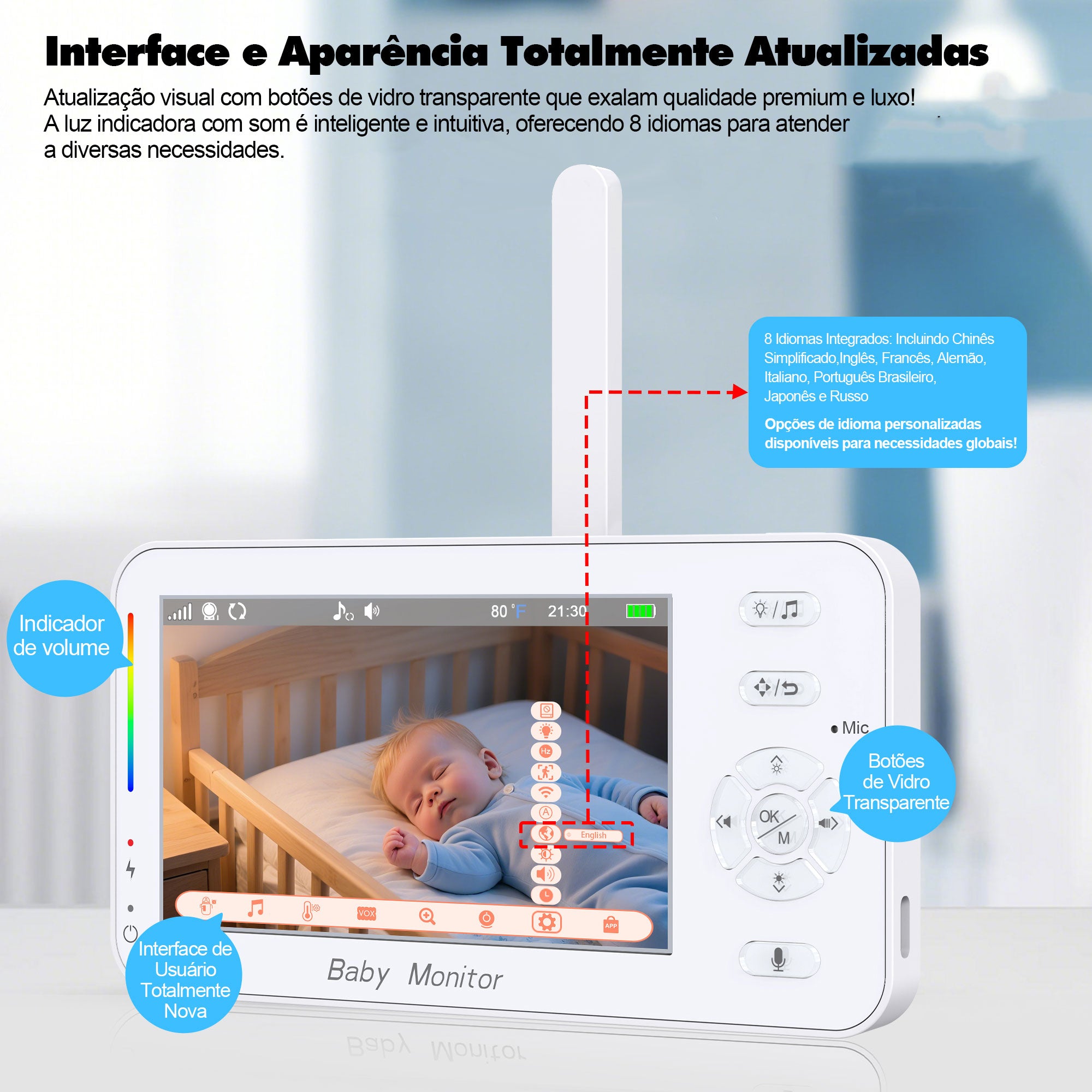 Yoredot Baby Monitor Camera Y-1003 Night Light Wireless Camera 4.3'' IPS Large/5000mAh 30H/WIFI+2.4GHz/Ultra Clear Night Vision/Temperature Sensor Alarm/355° Rotation/Voice Activation
