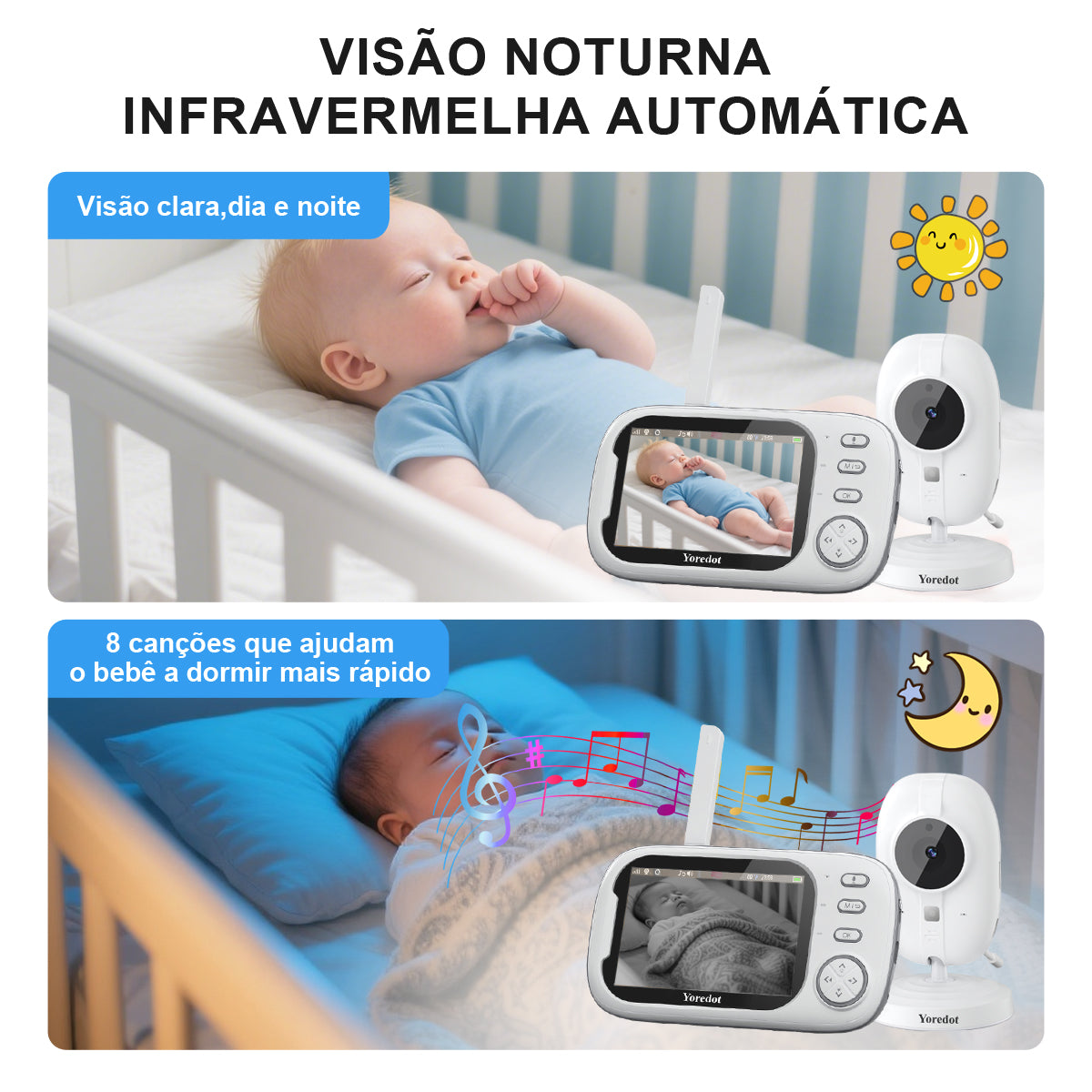 Yoredot Baby Monitor Camera Cordless Night Vision 3.5'' 2000mAh 20H Upgraded Model with Extended Life LCD Screen White 127/220v