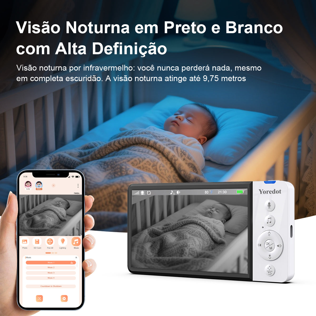 Baby Monitor Wi-fi With 5''fhd Screen, Night Vision And Dual
