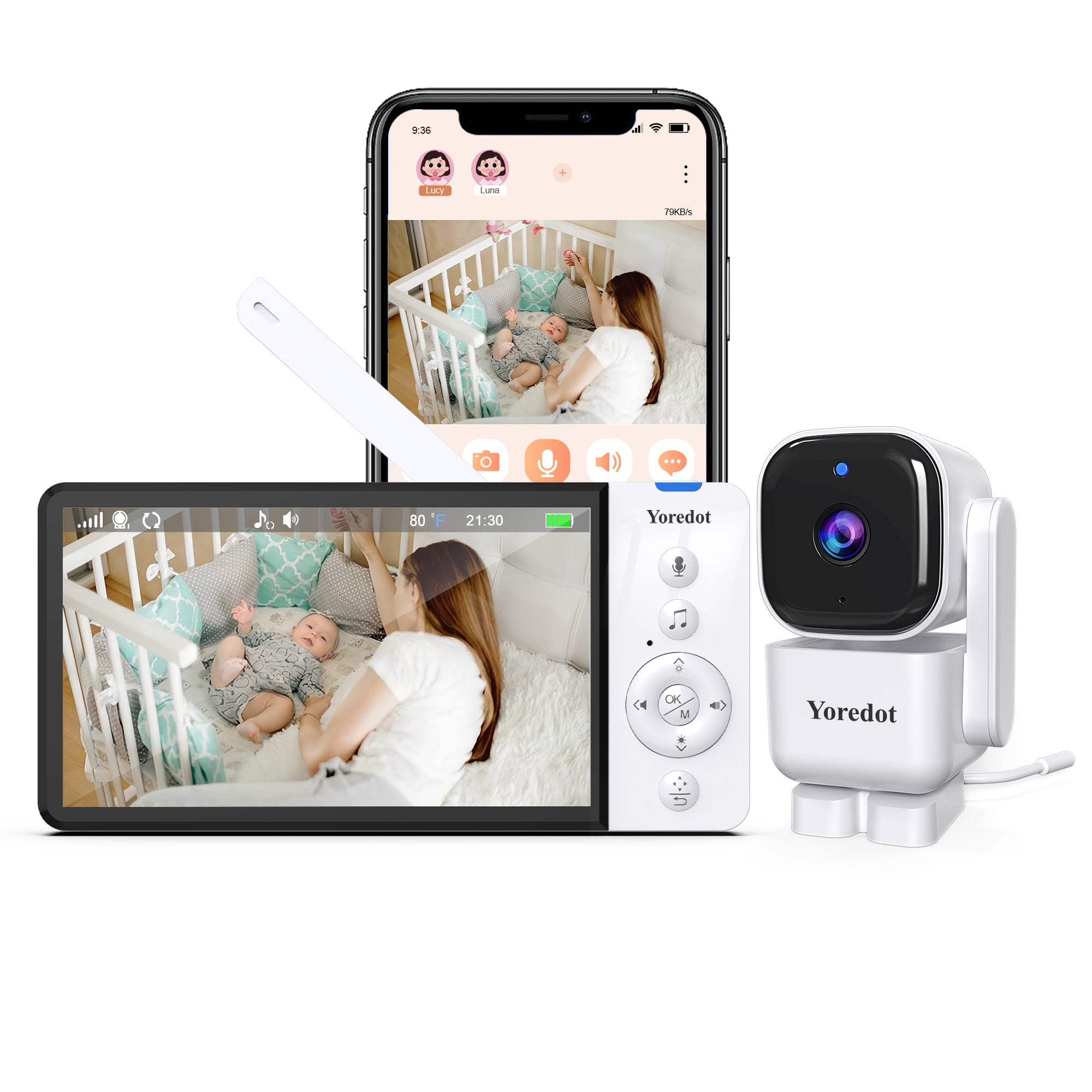 Baby Monitor Wi-fi With 5''fhd Screen, Night Vision And Dual